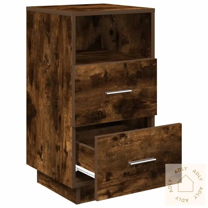 Nattbord 2 Stk Med 2 Skuffer Røkt Eik 36X36X68 Cm