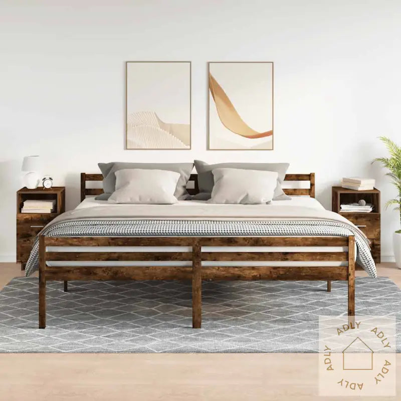 Nattbord 2 Stk Med 2 Skuffer Røkt Eik 36X36X68 Cm