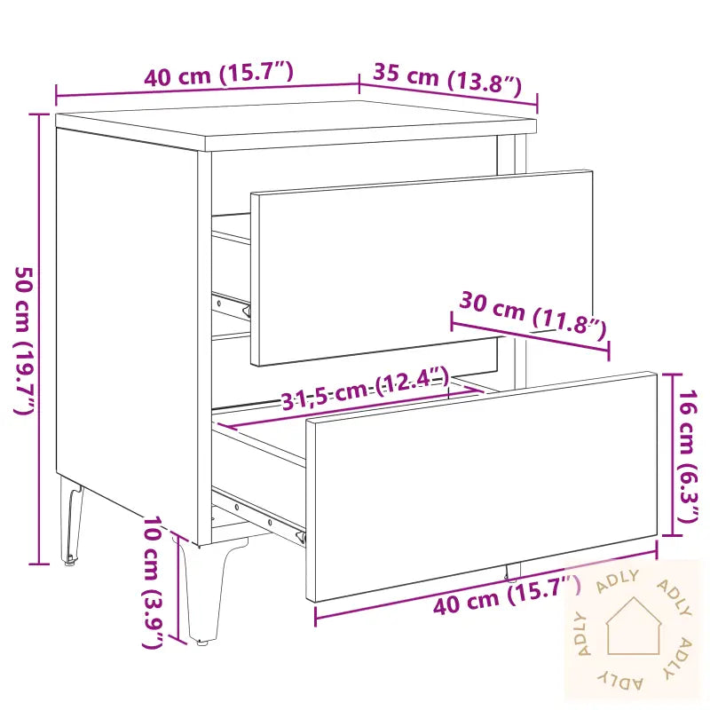 Sengetøykabinetter 2 Stk Svart Eik 40X35X50 Cm Ingeniørtre