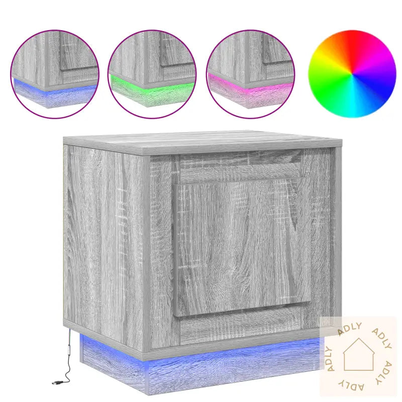 Nattbord Med Led-Lys 2 Stk Grå Sonoma 44X34,5X45 Cm