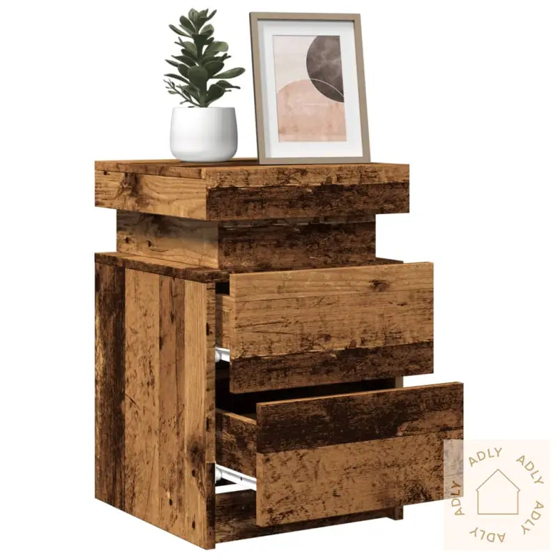 Nattbord 2 Stk Med Led Gammelt Tre 35X39X55 Cm Konstruert Tre