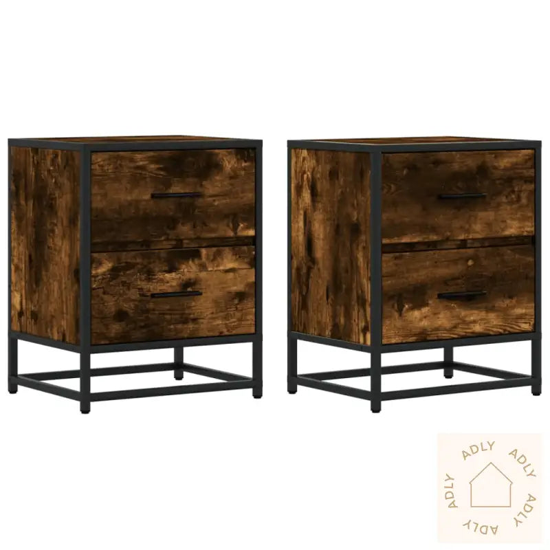 Nattbord 2 Stk Røkt Eik 40X31X50 Cm Konstruert Tre
