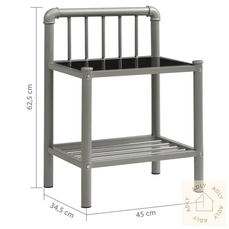 Nattbord 2 Stk Grå Og Svart Metall Og Glass