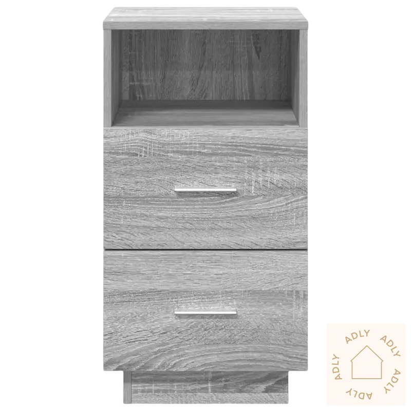 Graytt nattbord skap med to skuffer og åpen hylle, perfekt for stilige nattbord og moderne møbler