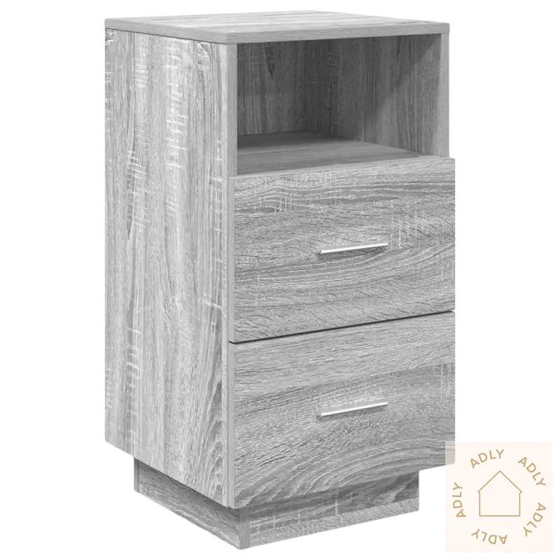 Stilige nattbord skap av grått tre med trestruktur for moderne soverom
