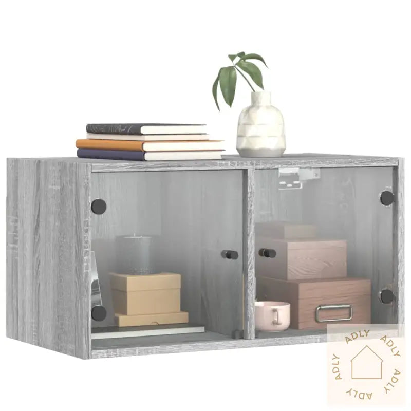 Veggskap Med Glassdører 2 Stk Grå Sonoma 68,5X37X35 Cm