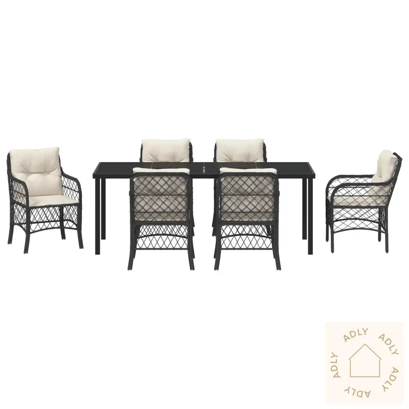 7-Dels Hage Spisegruppe Med Puter Svart Poly Rattan