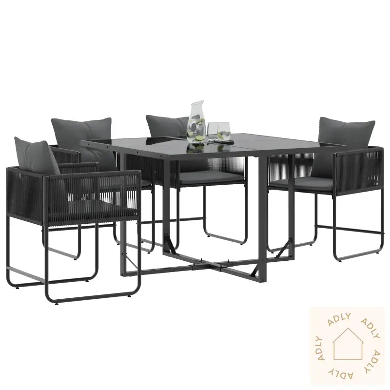 Hagestoler Med Puter 4 Stk Svart Poly Rattan