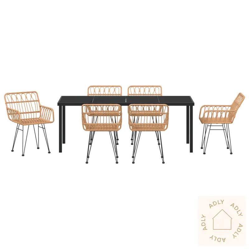 7-Delt Hage Middagssett I Brunt Poly Rattan