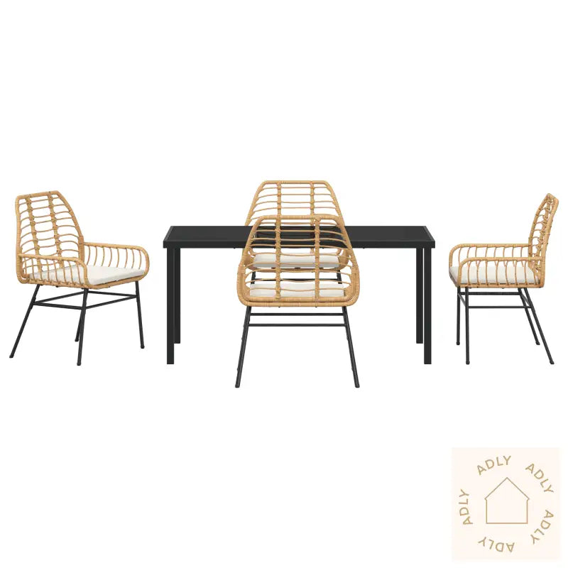 5-Delt Hage Spise Set Med Puter Brun Poly Rotang