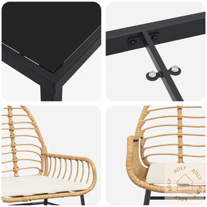 5-Delt Hage Spise Set Med Puter Brun Poly Rotang