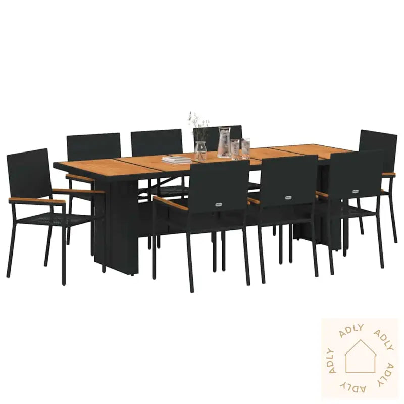 Hage Spisegruppe 9 Pcs Svart 8-Seter Poly Rotting
