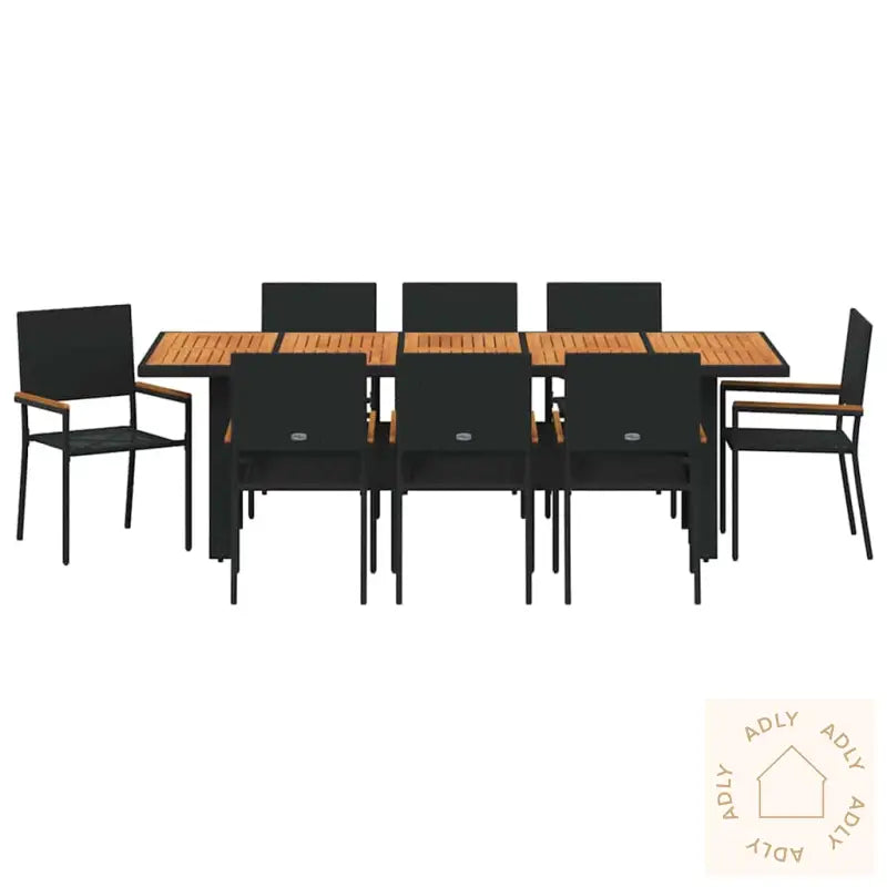 Hage Spisegruppe 9 Pcs Svart 8-Seter Poly Rotting