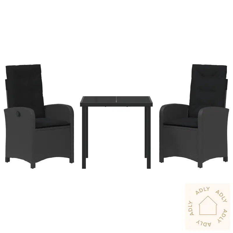 3-Delt Hage Spisebordsett Med Puter Svart Polyrotting