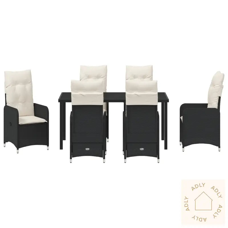 7 Dels Hage Spisebord Med Puter I Svart Polyrotting