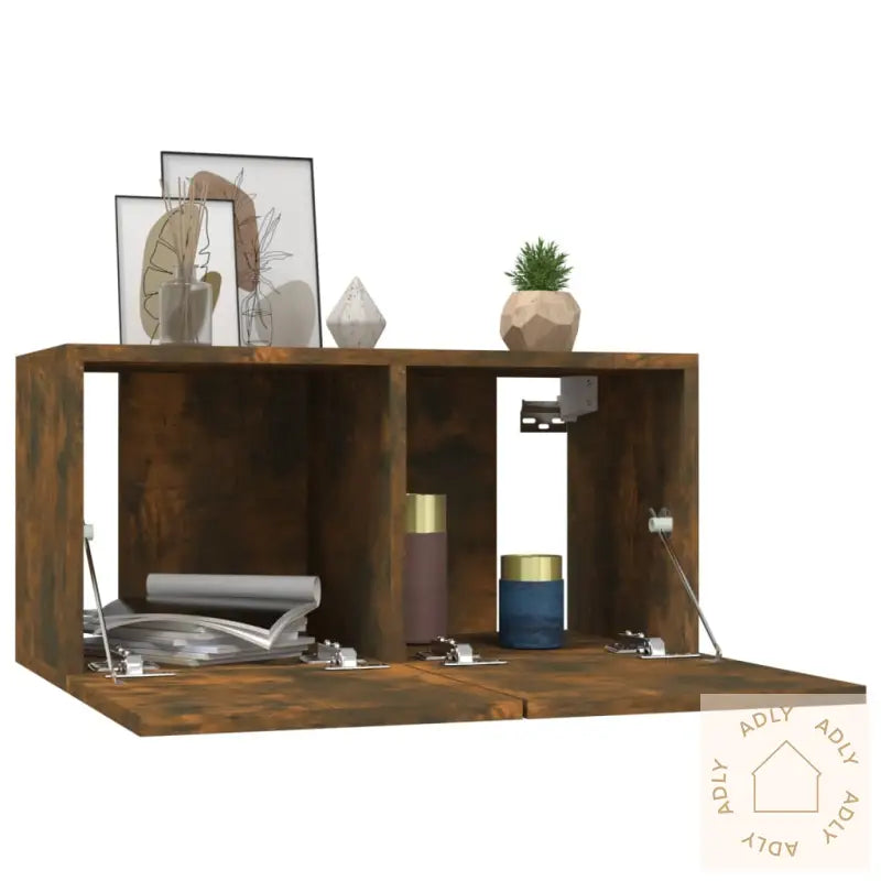 Tv-Benker Vegg 4 Stk Røkt Eik 60X30X30 Cm Konstruert Tre