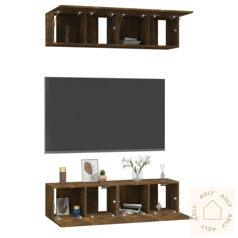 Tv-Benker Vegg 4 Stk Røkt Eik 60X30X30 Cm Konstruert Tre