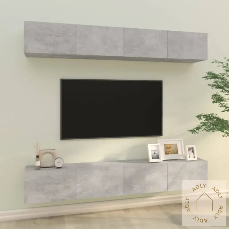 Vegghengte Tv-Benker 4 Stk Betonggrå 100X30X30 Cm