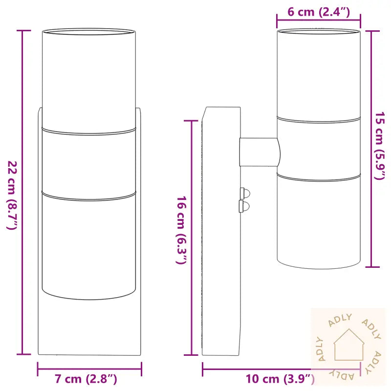 Utendørs Vegglamper 2 Pk Svart Rustfritt Stål Ip44