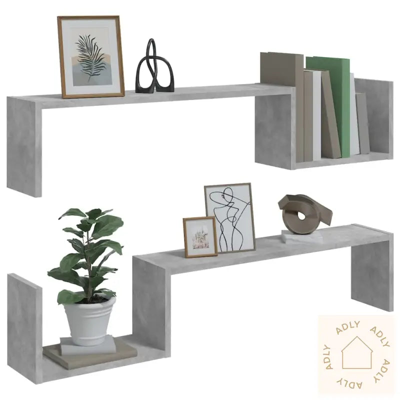 Vegghyller 2 Stk Betonggrå 100X15X20 Cm Konstruert Tre