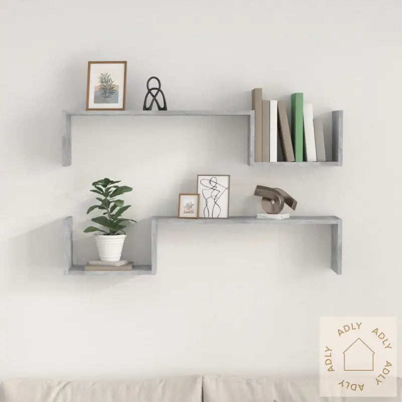 Vegghyller 2 Stk Betonggrå 100X15X20 Cm Konstruert Tre