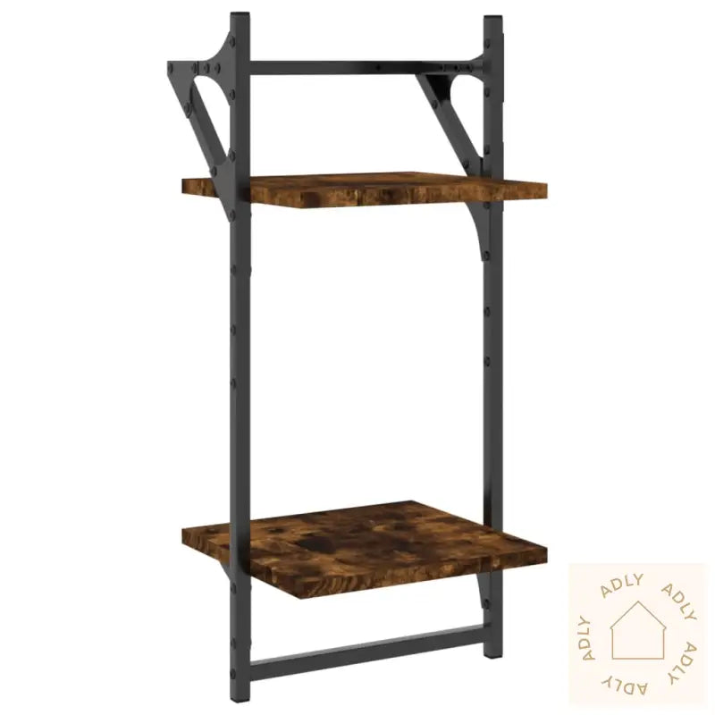 Vegghyller Med 2 Hyller Stenger 2 Stk Røkt Eik 30X25X65 Cm