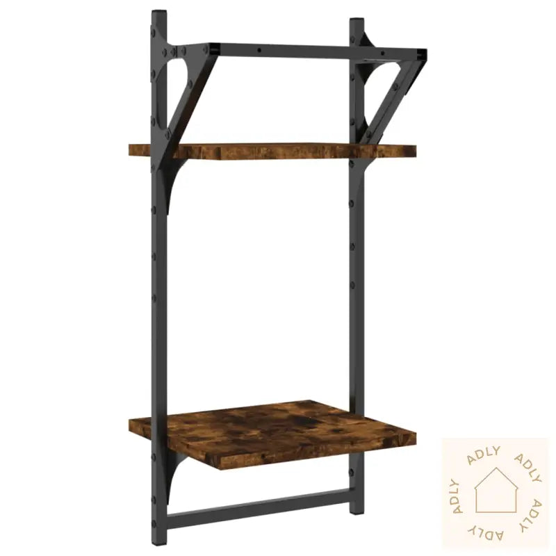 Vegghyller Med 2 Hyller Stenger 2 Stk Røkt Eik 30X25X65 Cm