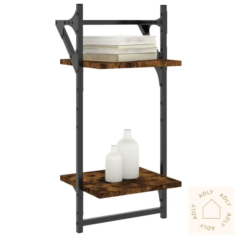 Vegghyller Med 2 Hyller Stenger 2 Stk Røkt Eik 30X25X65 Cm