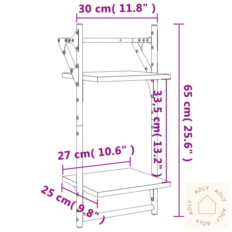 Vegghyller Med 2 Hyller Stenger 2 Stk Røkt Eik 30X25X65 Cm