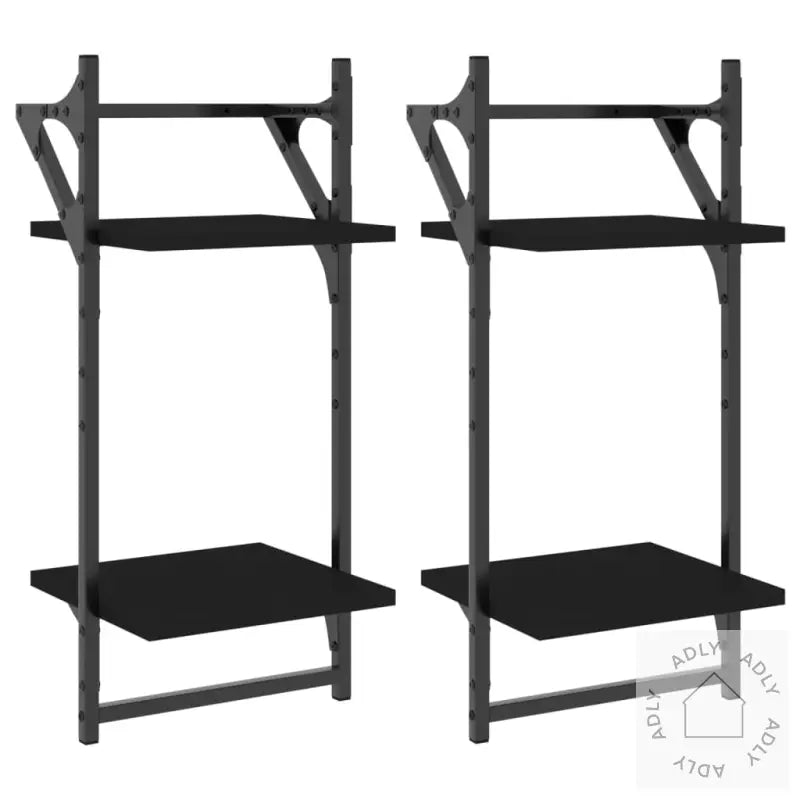 Vegghyller Med 2 Hyller Stenger 2 Stk Svart 30X25X65 Cm
