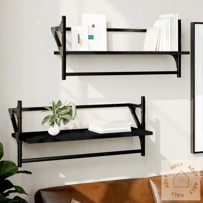 Vegghyller Med Stenger 2 Stk Svart 65X25X30 Cm