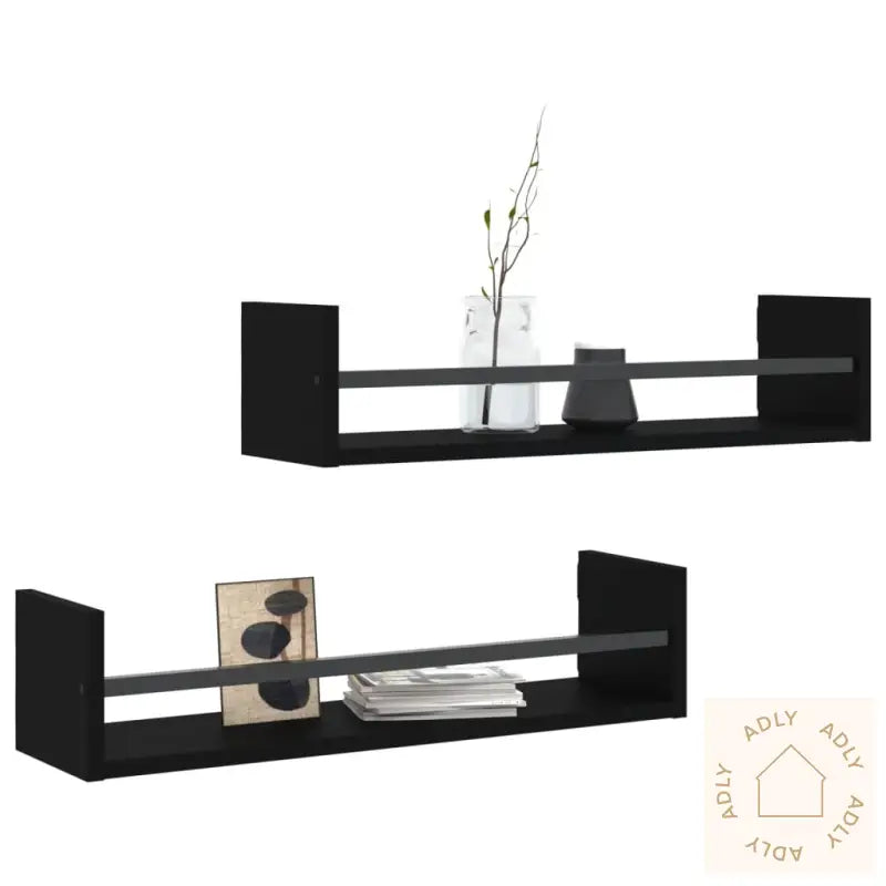 Vegghyller Med Stenger 2 Stk Svart 60X16X14 Cm