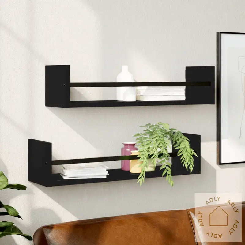Vegghyller Med Stenger 2 Stk Svart 60X16X14 Cm