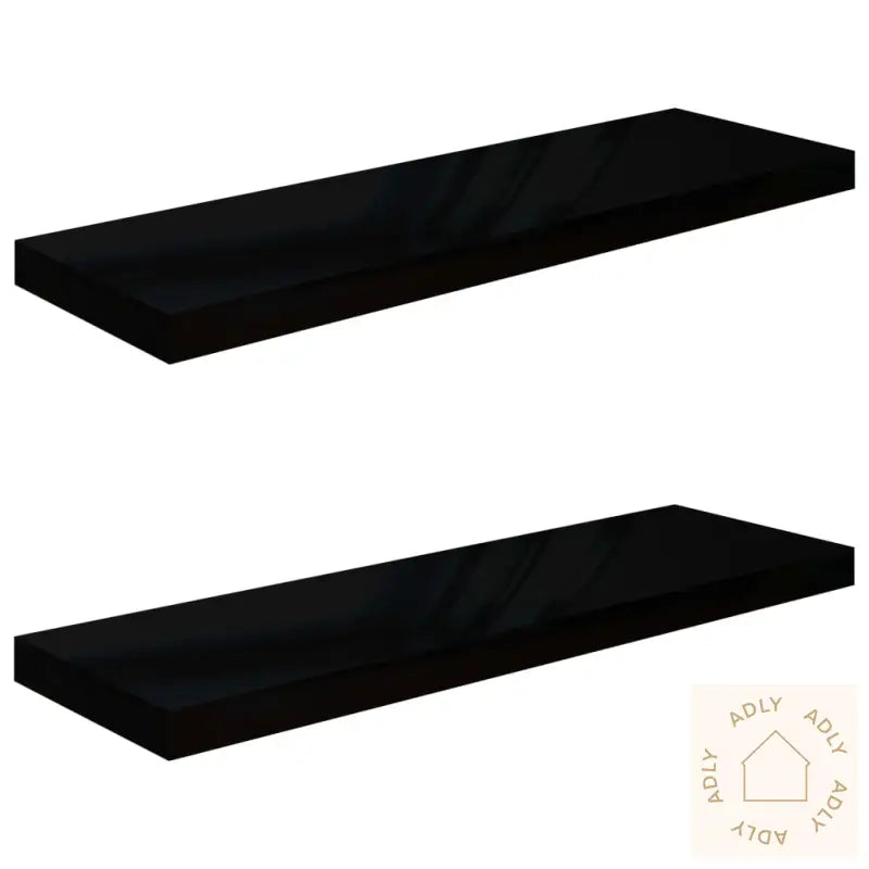 Flytende Vegghyller 2 Stk Høyglans Svart 80X23,5X3,8 Cm Mdf