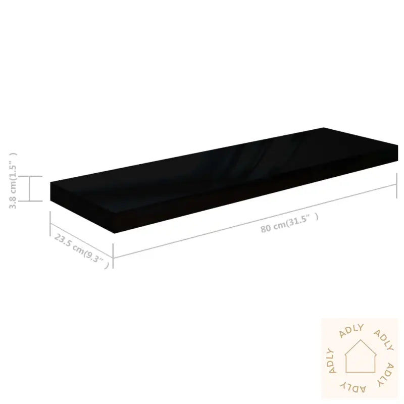 Flytende Vegghyller 2 Stk Høyglans Svart 80X23,5X3,8 Cm Mdf