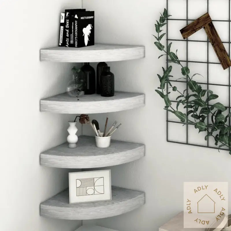 Hjørnehyller Vegghengt 4 Stk Betonggrå 25X25X3,8 Cm Mdf