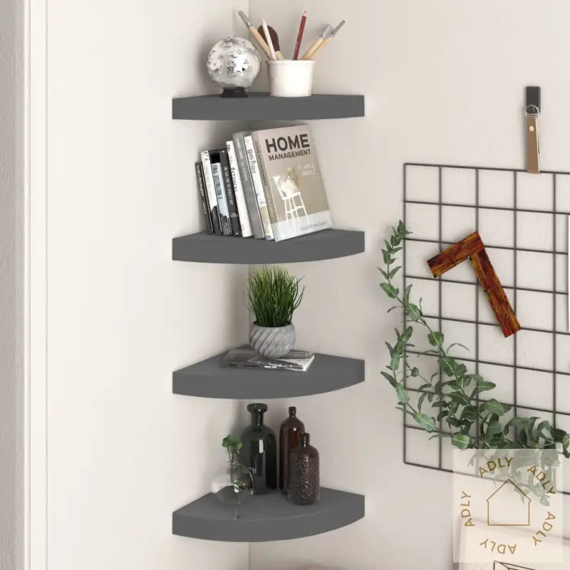 Flytende Vegghyller 4 Stk Høyglans Grå 25X25X3,8 Cm Mdf
