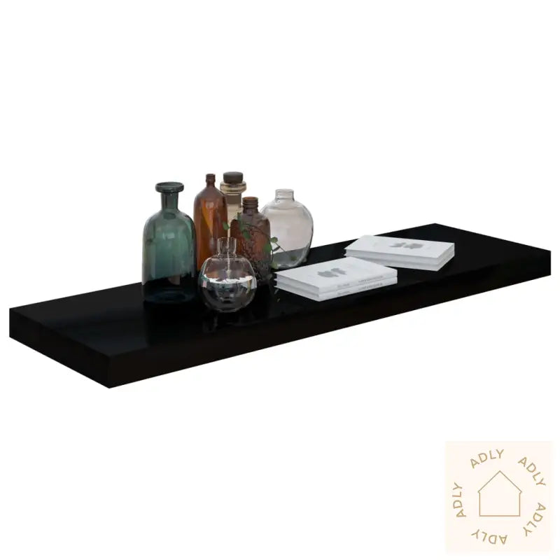 Flytende Vegghyller 2 Stk Høyglans Svart 80X23,5X3,8 Cm Mdf
