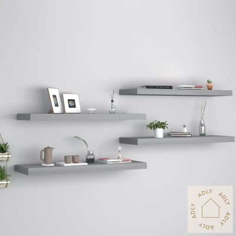 Flytende Vegghyller 4 Stk Grå 80X23,5X3,8 Cm Mdf