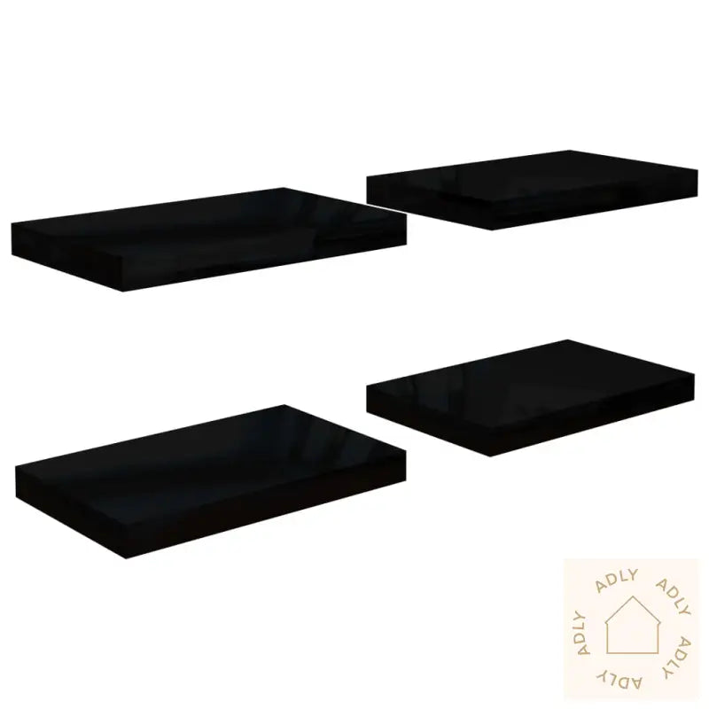 Flytende Vegghyller 4 Stk Høyglans Svart 40X23X3,8 Cm Mdf