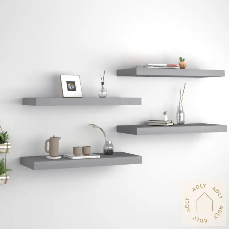 Flytende Vegghyller 4 Stk Grå 60X23,5X3,8 Cm Mdf