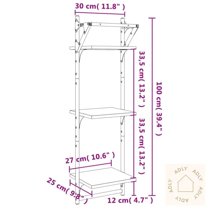Vegghyller Med 2 Hyller Stenger 2 Stk Svart 30X25X100 Cm