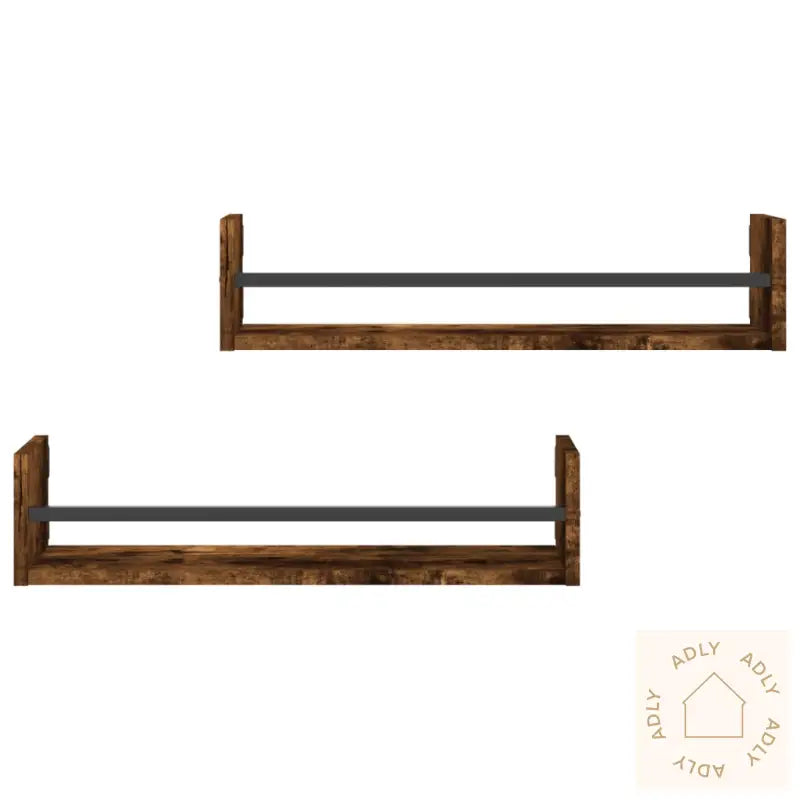 Vegghyller Med Stenger 2 Stk Røkt Eik 60X16X14 Cm