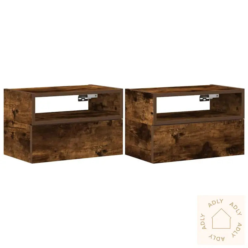 Veggmonterte Nattbord 2 Stk Røkt Eik 45X26X28,5 Cm
