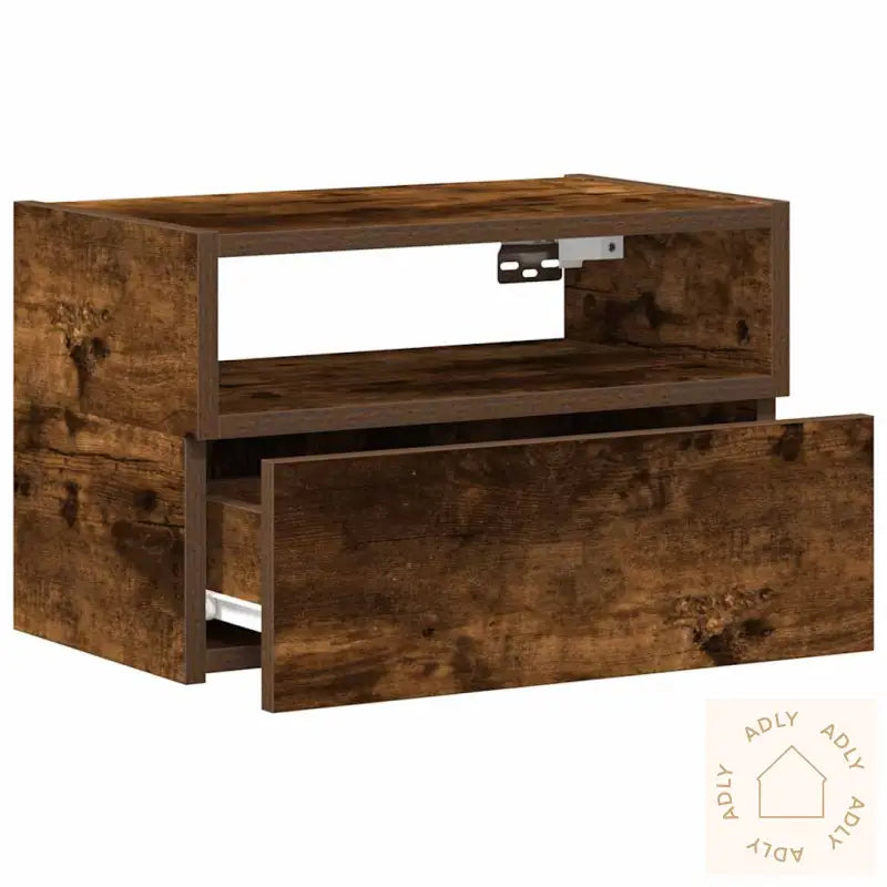 Veggmonterte Nattbord 2 Stk Røkt Eik 45X26X28,5 Cm