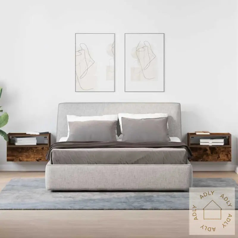 Veggmonterte Nattbord 2 Stk Røkt Eik 45X26X28,5 Cm