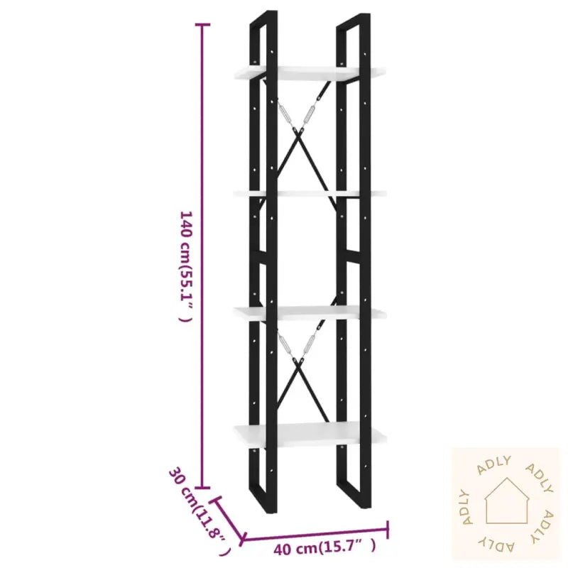 Bokhylle 4 Nivåer Hvit 40X30X140 Cm Konstruert Tre