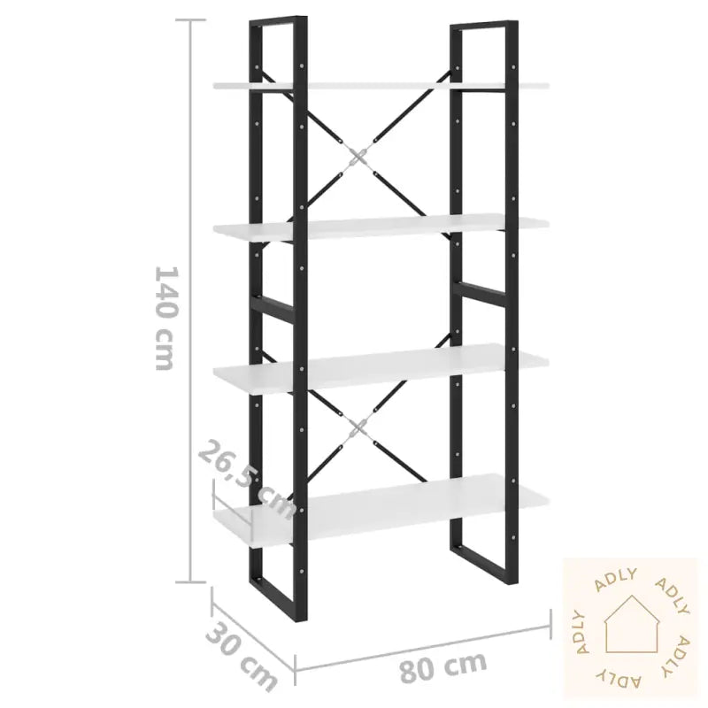 Bokhylle 4 Nivåer Hvit 80X30X140 Cm Konstruert Tre
