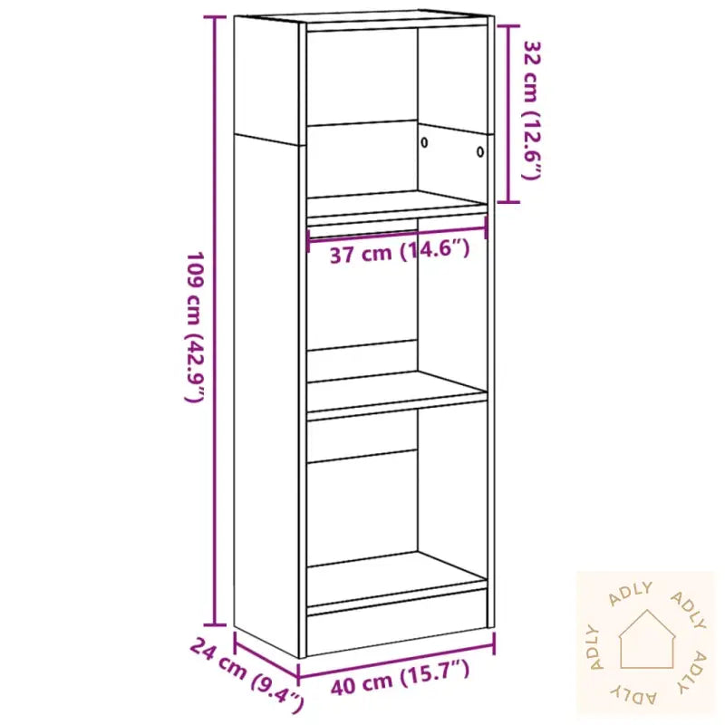 Bokhylle Svart 40X24X109 Cm Konstruert Tre