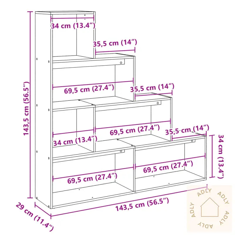 Bokhylle 4 Etasjer Hvit 143,5X29X143,5 Cm Konstruert Tre